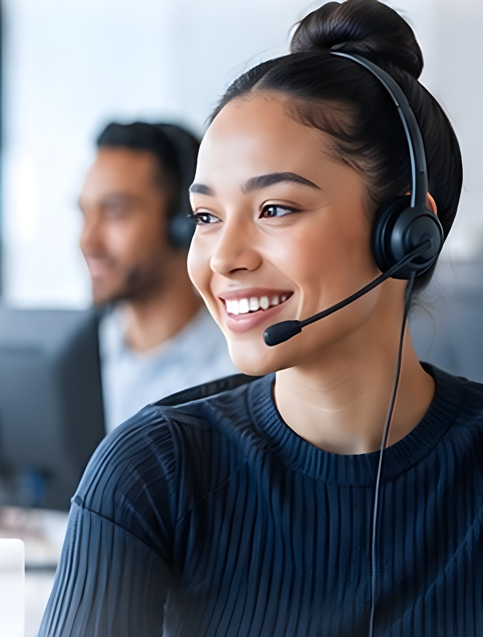 Modern telemarketing professional wearing a headset