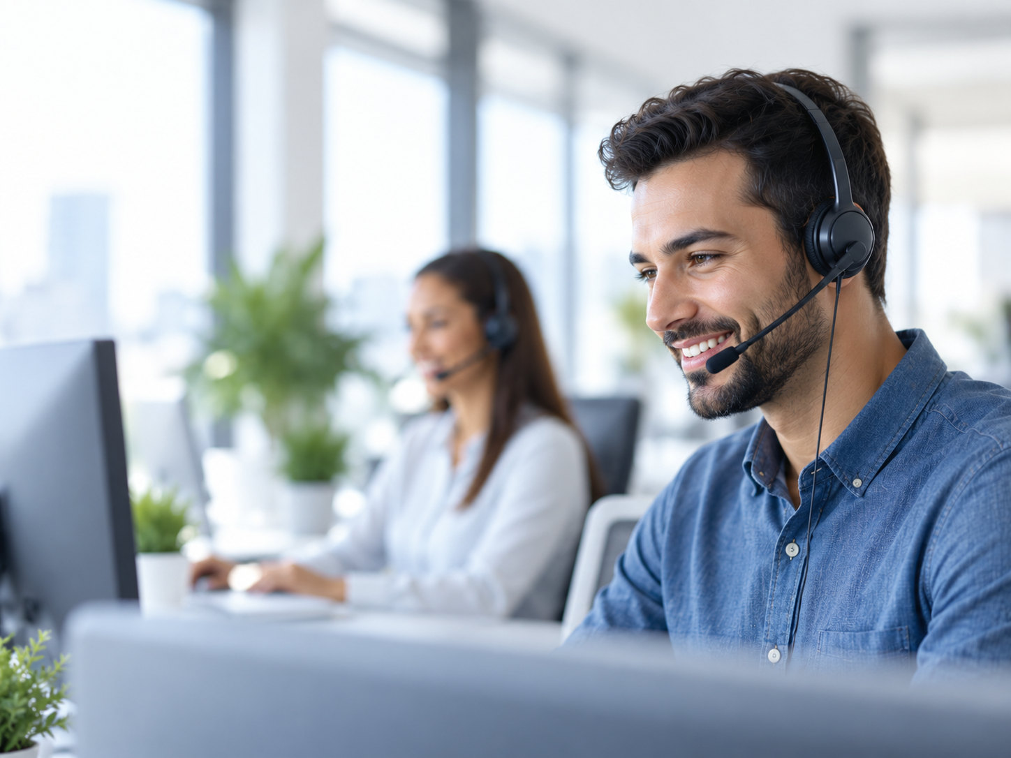 Telemarketing team in a bright modern office