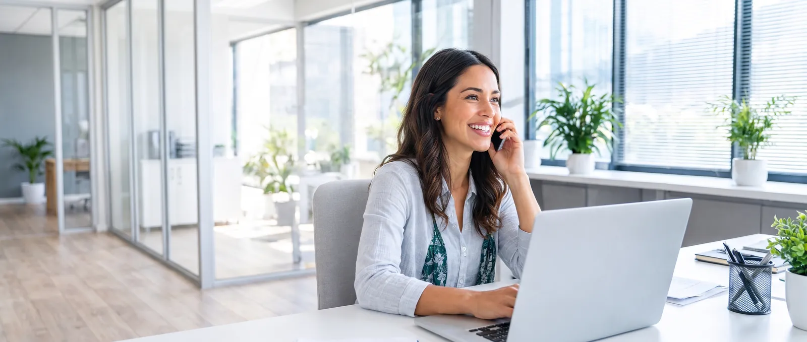 Velocity team member smiling on a client call