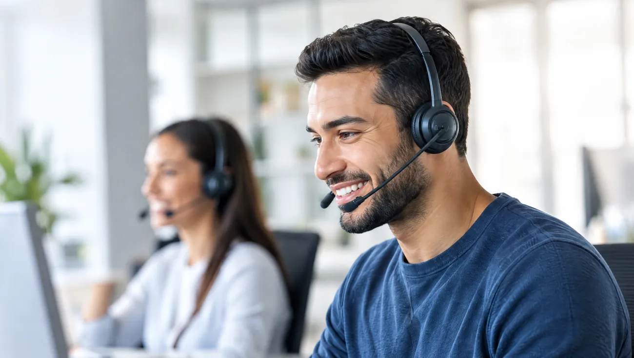 Velocity agents on calls in a bright office